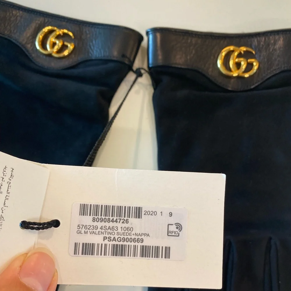 Gucci Gloves Black Leather & Cashmere